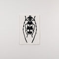 Hand-printed black and white linocut art of a banded alder borer, unframed